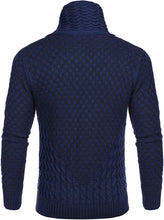 Load image into Gallery viewer, Men&#39;s Navy Blue Long Sleeve Slim Fit Designer Knitted Turtleneck Sweater