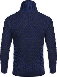 Men's Navy Blue Long Sleeve Slim Fit Designer Knitted Turtleneck Sweater