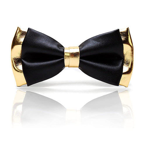 Double Layer Gold-Black PU Leather Men's Bowtie