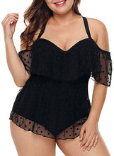Load image into Gallery viewer, Plus Size Black Mesh Dotted Sweetheart One Piece Swimsuit