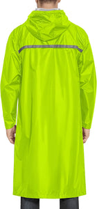 Men's Green Hooded Reflective Lightweight Long Rain Jacket
