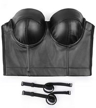 Load image into Gallery viewer, Black Faux Leather Sweetheart Corset Crop Top