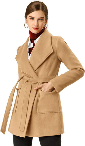 Wrap Shawl Collar Khaki Belted Women's Blazer