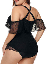 Load image into Gallery viewer, Plus Size Black Mesh Dotted Sweetheart One Piece Swimsuit