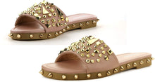 Load image into Gallery viewer, Spike Studded Nude Slip On Mules Tonie Slide Sandals