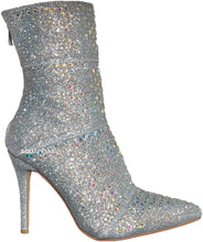 Load image into Gallery viewer, Rhinestone Studded Silver Stiletto Ankle Boots