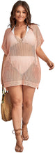 Load image into Gallery viewer, Coral Pink Short Sleeve Plus Size Swimsuit Cover Up
