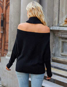 Passion Black Turtleneck Off Shoulder Batwing Sweaters