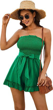 Load image into Gallery viewer, Ruffled Mocha Strapless Tied Shorts Romper