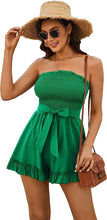 Load image into Gallery viewer, Ruffled Kelly Green Strapless Tied Shorts Romper