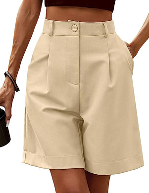 Chic Cream Beige High Waist Bermuda Shorts w/Pockets