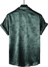 Load image into Gallery viewer, Men&#39;s Platinum Blue Floral Satin Button Up Short Sleeve Shirt