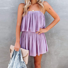 Load image into Gallery viewer, Layered Lavender Sleeve Pleated Shorts Romper