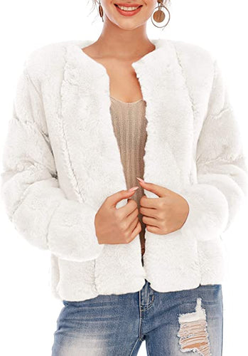 White Faux Fur Long Sleeve Jacket