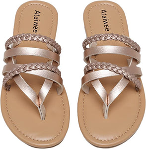 Black Summer Strappy Braided Casual Flat Sandals