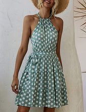 Load image into Gallery viewer, Polka Dot Blue Halter Sleeveless Mini Dress