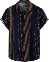 Load image into Gallery viewer, Men&#39;s Black Stripes &amp; Dots Printed Casual Short Sleeve Shirt