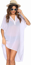 Load image into Gallery viewer, Chiffon White Mesh V Neck Hi Lo Swimwear Cover Up