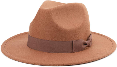 Montfort Classic Wide Brim Bowknot Coffee Fedora Hat