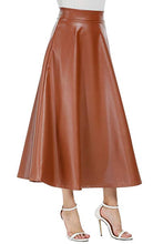 Load image into Gallery viewer, Vegan Leather Burgundy Red High Waist A Line Midi Skirt