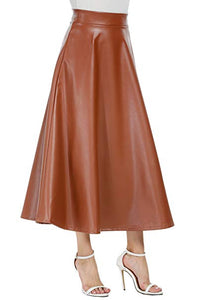 Vegan Leather Burgundy Red High Waist A Line Midi Skirt