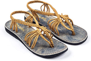 Boho Navy Blue Handwoven Braided Flat Sandals