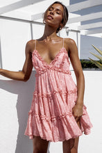 Load image into Gallery viewer, Rose Pink Floral Print Summer Swing Dress