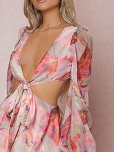 Load image into Gallery viewer, Annabelle Peach Floral Chiffon Cut Out Shorts Romper