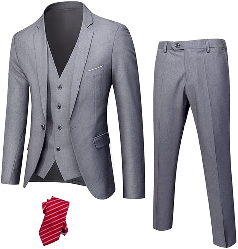 Men's Luxury Tuxedo Style Light Grey One Button 3-Piece Formal Suit