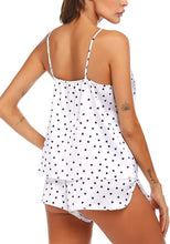 Load image into Gallery viewer, Casual 2 Piece Love White Satin Cami Shorts Set Nightwear