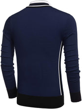 Load image into Gallery viewer, Men&#39;s Slim Fit Navy Blue Quarter Zip Pullover Polo Sweater