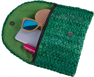 Envelope Handbag Green Beach Straw Clutch Purse
