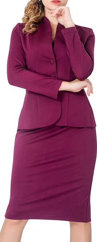 Modern Burgundy Deep V-Neck 2 Pc Skirt and Suit Jacket Set