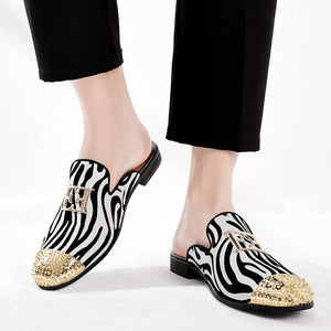 Men's Velvet Leather Zebra Striped Loafer Slip-on Dress Shoes