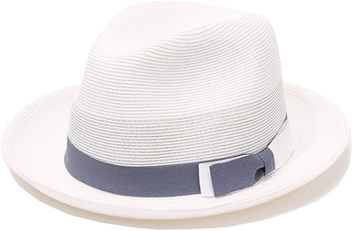 Men's Grey-White Fedora Bucket Sun Straw Beach Hat