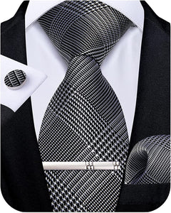 Men's High Quality Jacquard Silk Sage Green Cufflink Tie Clip Set
