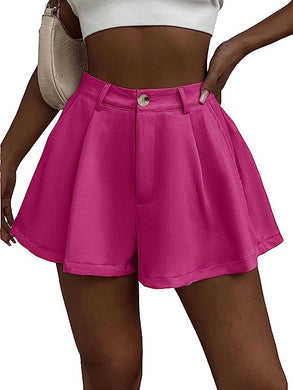 Summer Chic Fuchsia Pink High Waist Pleated Shorts