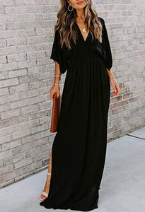 Bohemian Black Kimono Sleeve Maxi Dress