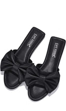 Load image into Gallery viewer, Black Vegan Leather Bow Knit Flat Sandals