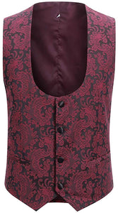 Vintage 3 Piece Burgundy Floral One Button Men's Tuxedo Suit