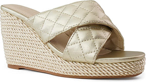 Quilted White Open Toe Wedge Sandals