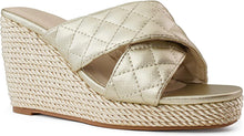 Load image into Gallery viewer, Quilted Blue Open Toe Wedge Sandals