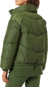 Mock Neck Olive Short Women's Puffer Jacket