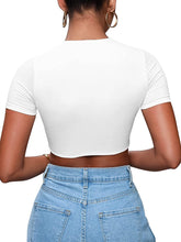 Load image into Gallery viewer, Chesah Lace up Criss Cross Short Sleeve Crop Top