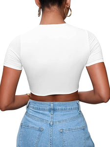 Chesah Lace up Criss Cross Short Sleeve Crop Top