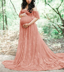 Sweetheart Yellow Lace Off Shoulder Maternity Maxi Dress