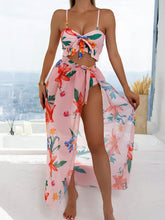 Load image into Gallery viewer, Pink Floral 3 Piece High Waisted Swimsuit Cover Up
