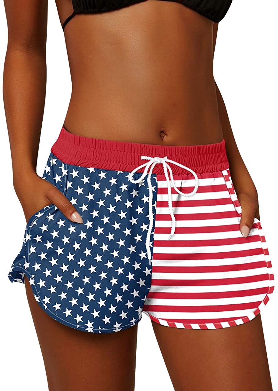 Swim Trunks American Flag Print Summer Beach Women's Boardshorts