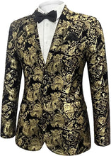 Load image into Gallery viewer, Formal Gold Velvet Men&#39;s Floral Blazer Suit
