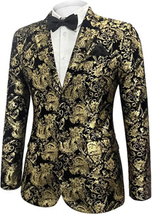 Formal Gold Velvet Men's Floral Blazer Suit